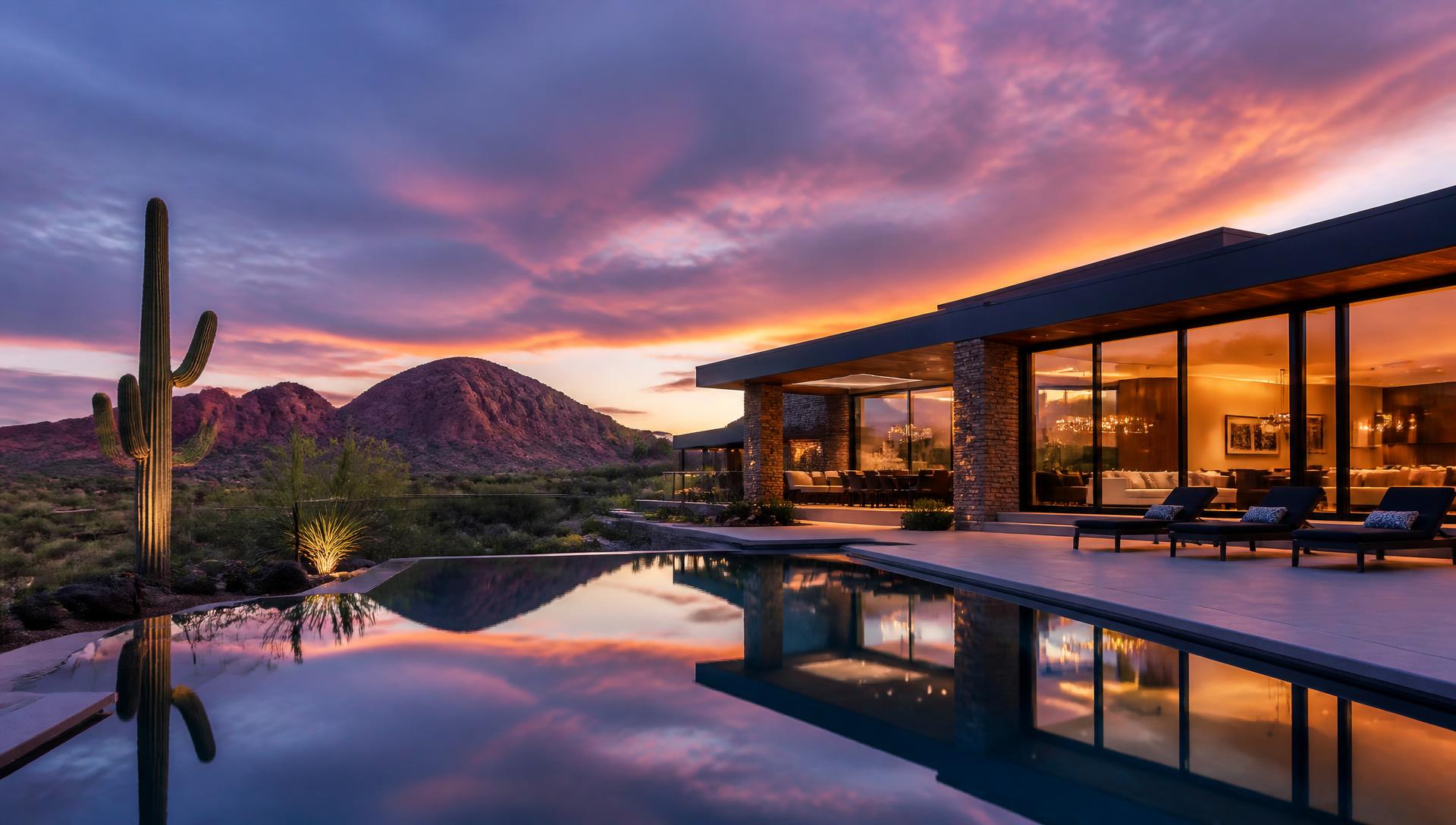 Luxury desert estate at sunset in Scottsdale, Arizona